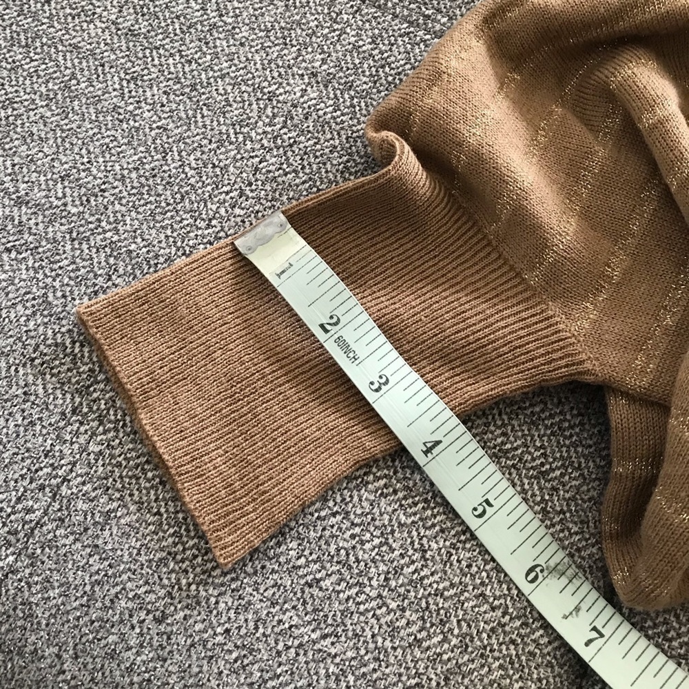 Planet Gold Tan Metallic Stripe Oversized Short Sleeve Sweater - Picture 9 of 9